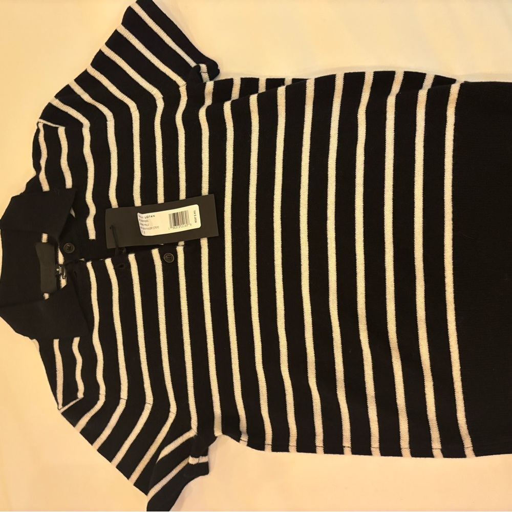 Nili Lotan Striped Polo Sweater in Dark Navy and Cream